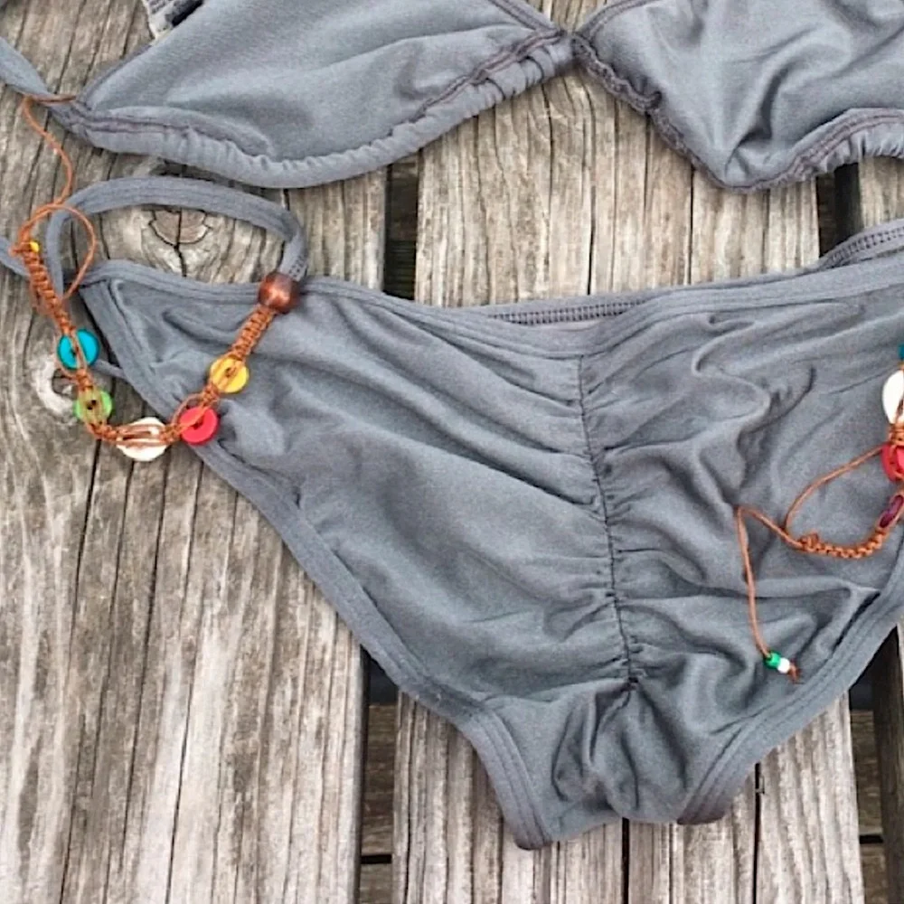 - LAST ONE! Gray Beaded Scrunch Butt Swim Bottom SZ L! NEW!